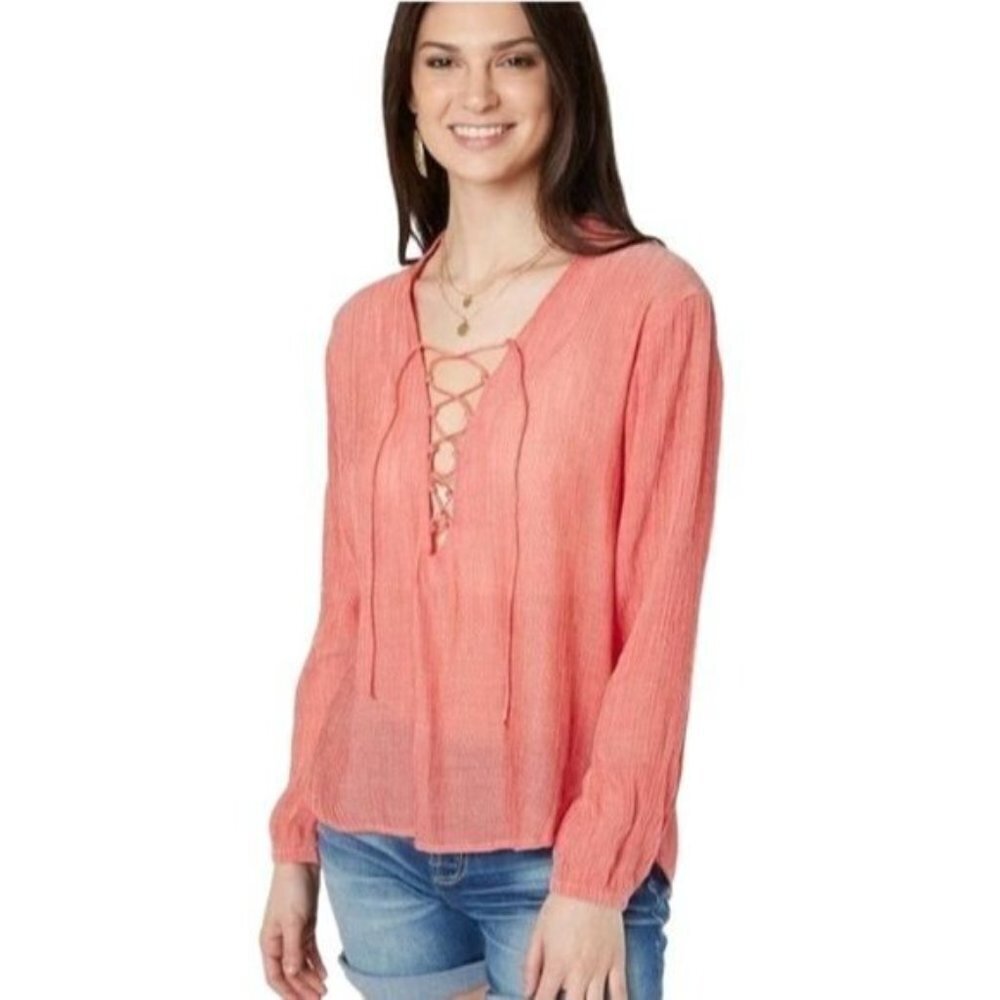 Buckle Black Modern Fit Red V Neck Blouse Womens Size Small